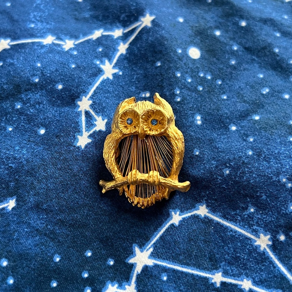 LAST CHANCE! VINTAGE 1960's Gold Wire Owl Lapel Pin Brooch